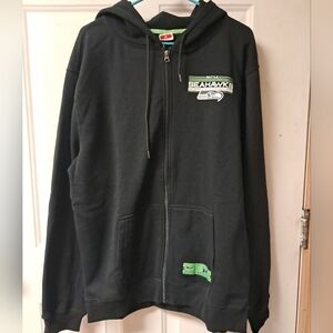 NFL Ultra Game Men's XL Seattle Seahawks Full Zip Hooded Jacket. Black